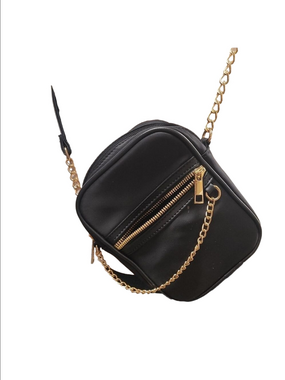 Elegant Black Crossbody Bag with Gold Accents